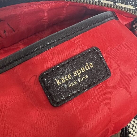 Kate Spade Small Black Cream Plaid Check Bow Plaid Purse Bag Double Handles - Picture 6 of 11